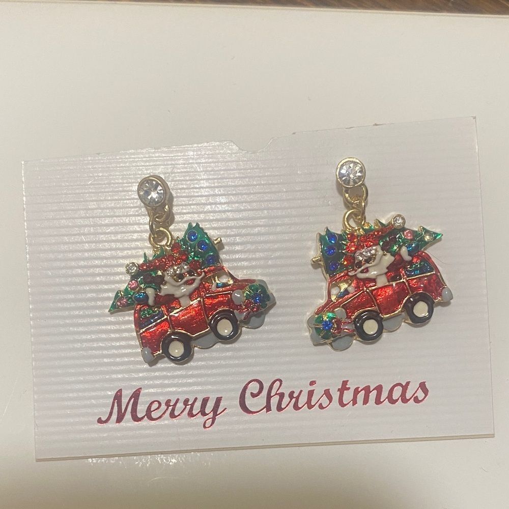 Festive Christmas Tree Santa Earrings NWT